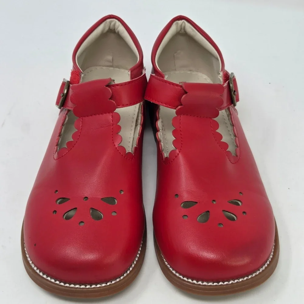Felix & Flora Girls Red Mary Jane Scalloped T-Strap Shoes B366 Size 13 20.2cm